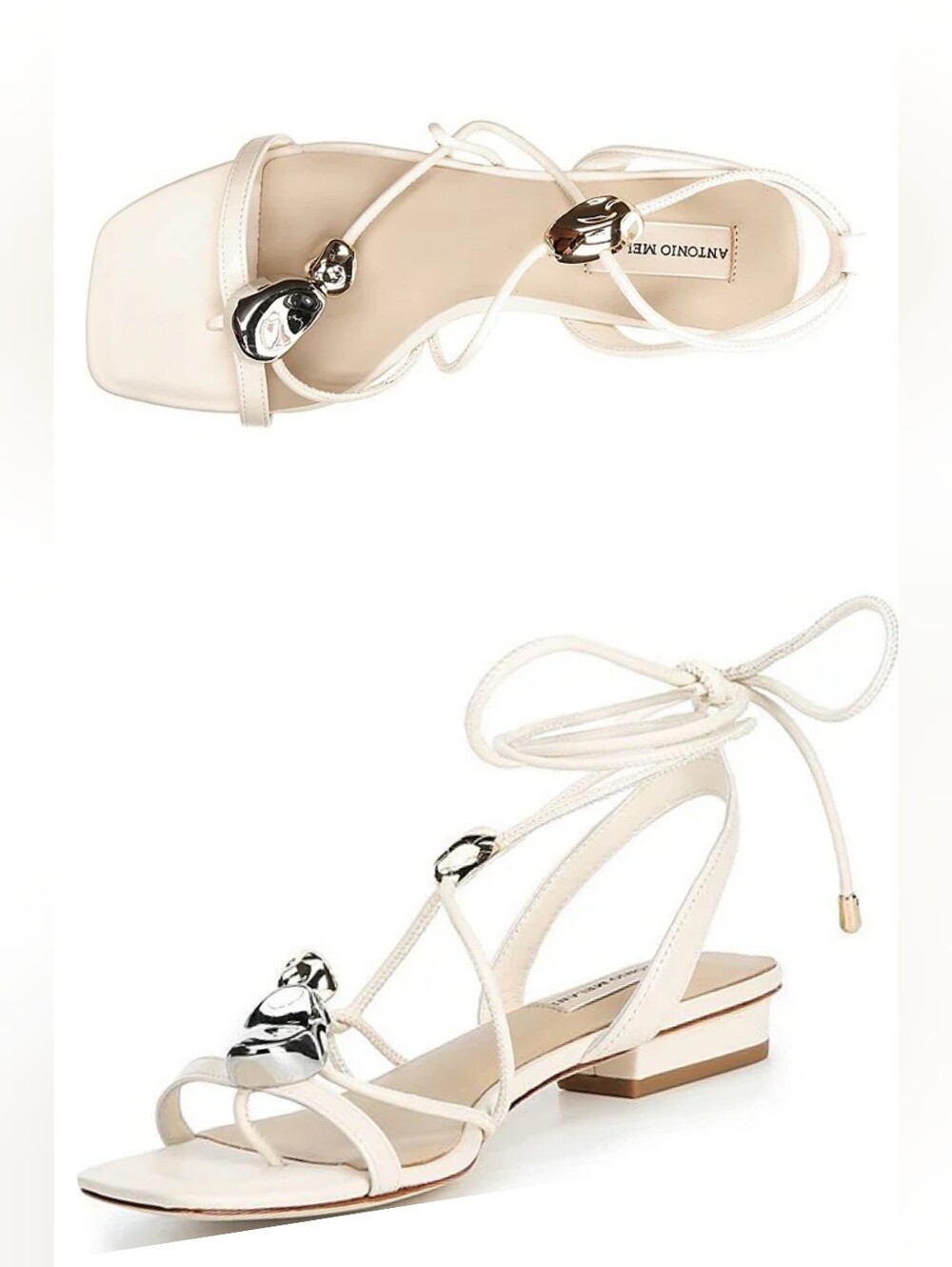 Antonio Melani Nova Leather Ornamented Strappy Flat Sandals Cream Size 9.5